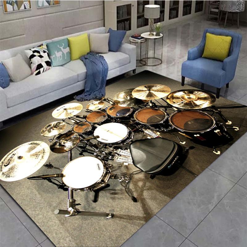3D Drum Instrument Carpet, Living Room,bedroom, Sofa, Door Mat, Decorative Carpet, Drum Sound Insulation and Anti Slip Floor Mat