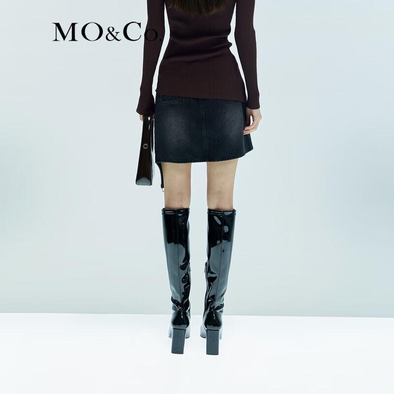 MO&Co. Distressed A-Line High-Waist Denim Skirt