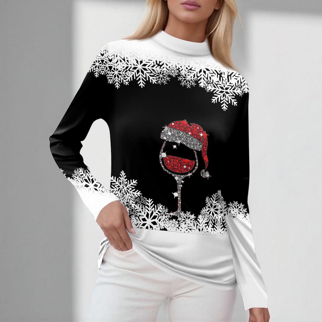 Damskie Jesienne Codzienne Koszule z Długim Rękawem Bluza Vintage z Nadrukiem Wysoki Dekolt Top Pulower