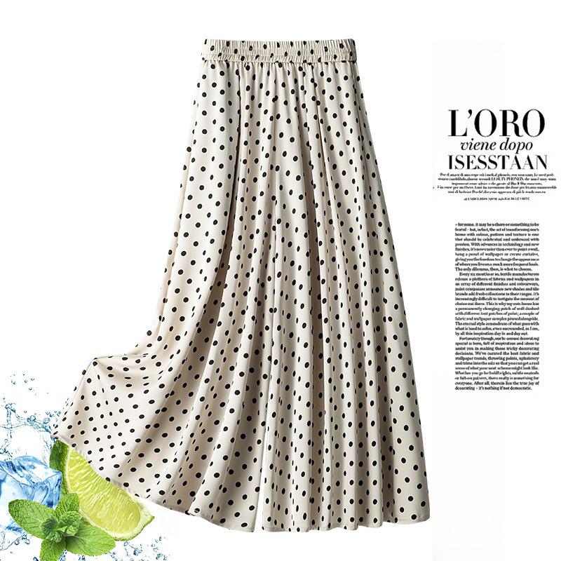 Women's High-Waisted Polka Dot Wide-Leg Culottes - Spring/Summer, Slimming, Comfortable, Nine-Point Length