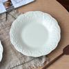 French Style Vintage Ceramic Plates 7.7 Inch Underglazed Colour Aesthetic Dinner Dish White Floral Pattern Relief Tableware