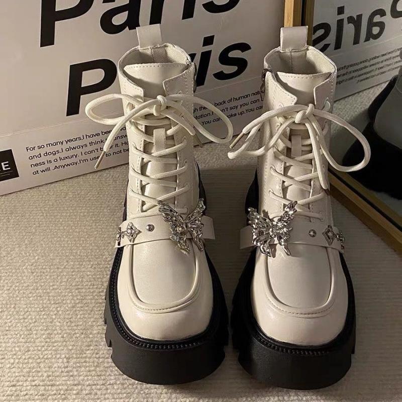 Fashion Shoes for Women's Design Sense Metal Butterfly High-top Boots Women's New Retro Versatile Platform Tide Short Boots Botas Mujer