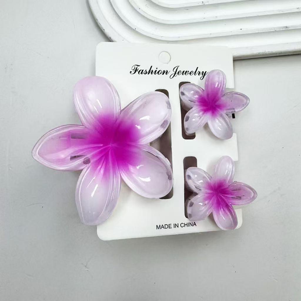 Sada skřipců do vlasů s frangipani: Květinové vlasové doplňky s imitací mramoru pro módní svátky