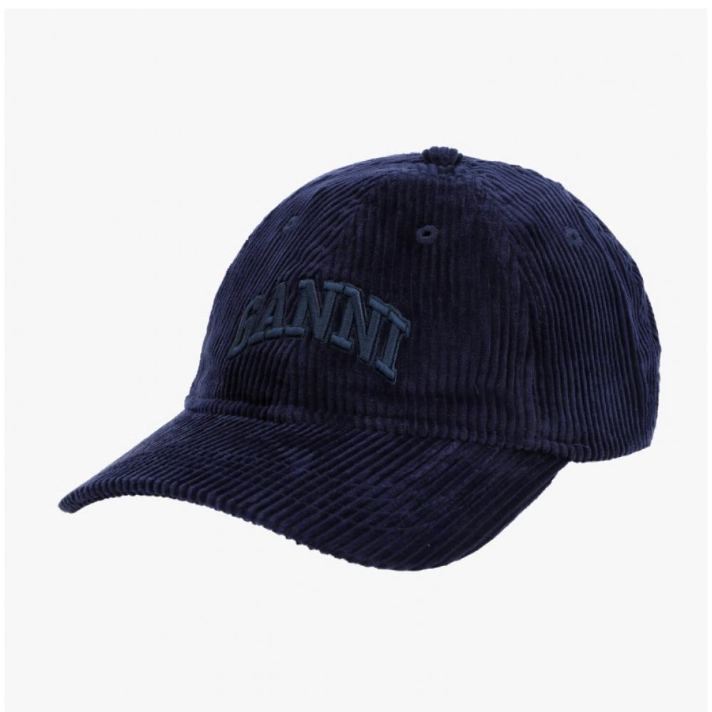 Ganni A6472 642 Logo Embroidery Corduroy Ball Cap