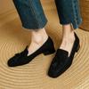 Fashion New Spring Sheep Suede Woman Shoes Square Toe Women Pumps Shoes for Women Low Heel Loafers Fashion Tassel Chunky Casual Shoes