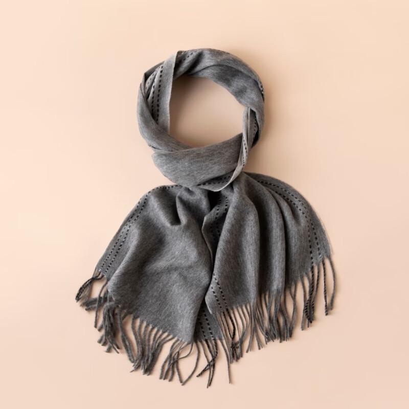 Bordered Long Tassel Wool Scarf