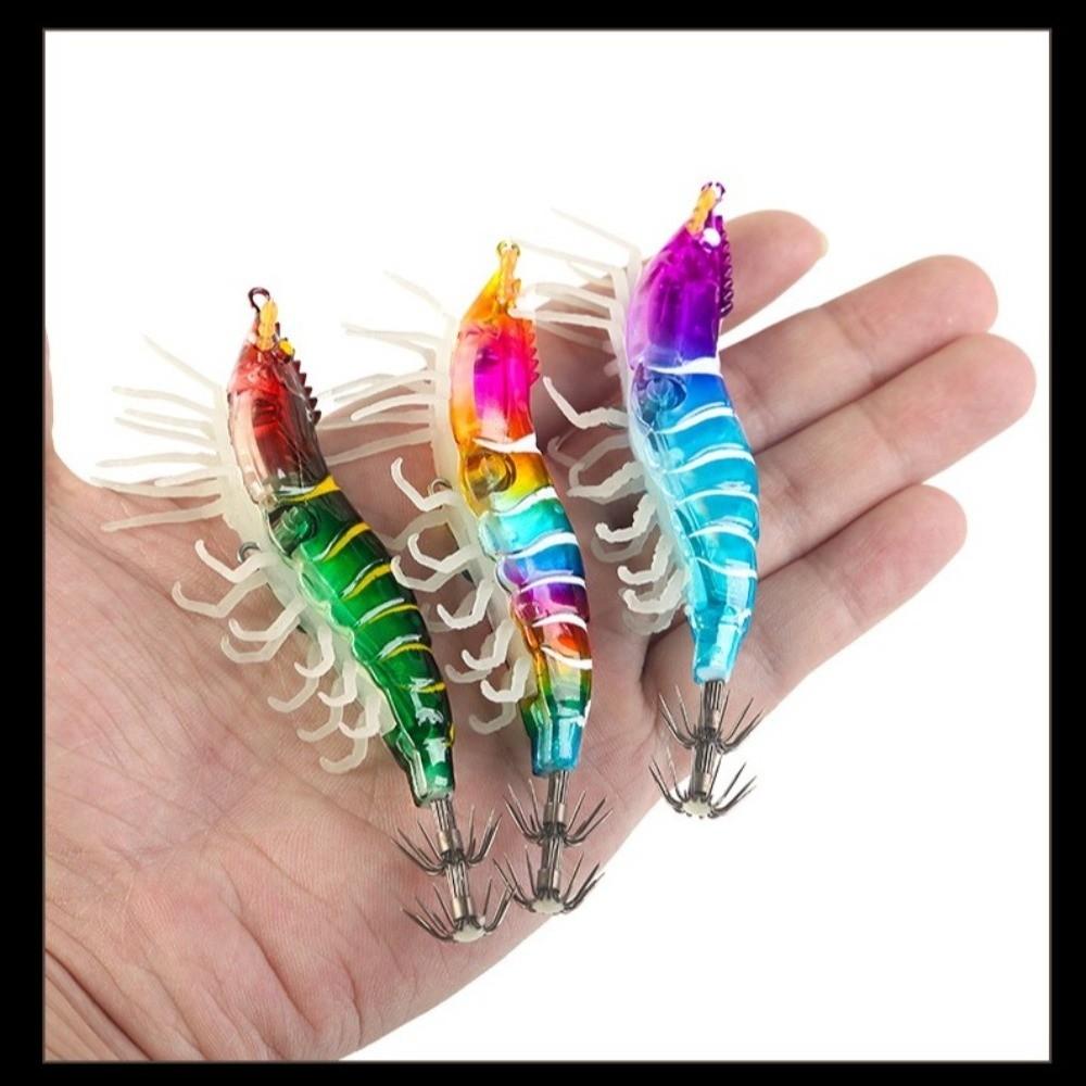 Shrimp 105mm 11g/80mm 7g Squid Jig Luminous Horizontal Artificial Calamar Wood Shrimp Webfoot Slow Sinking Lure Sea Fishing
