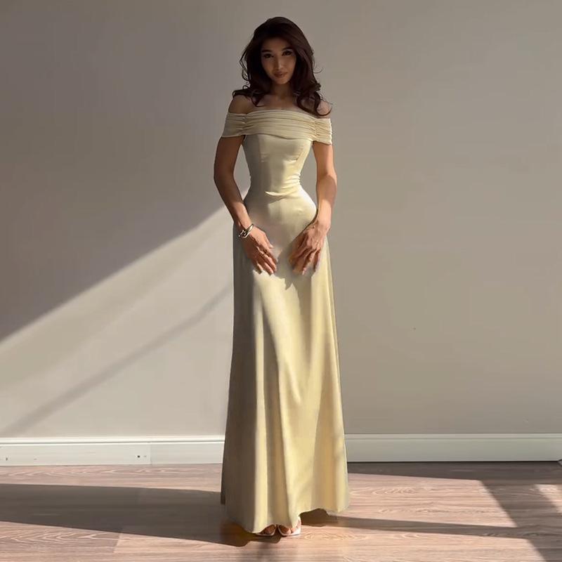 JY25400 PFO Maxi Dress Off-shoulder Party Wear Elegant