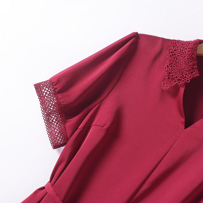 Sanpowa Elegant V-Neck Tie-Waist Midi Dress
