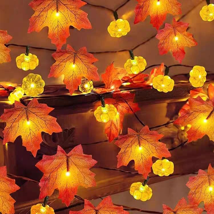 

Хэллоуин Светодиодная гирлянда, Искусственный кленовый лист, тыква, гирлянда из листьев, украшения для дома на Хэллоуин, Рождество, День благодарения 3M 20 lights USB