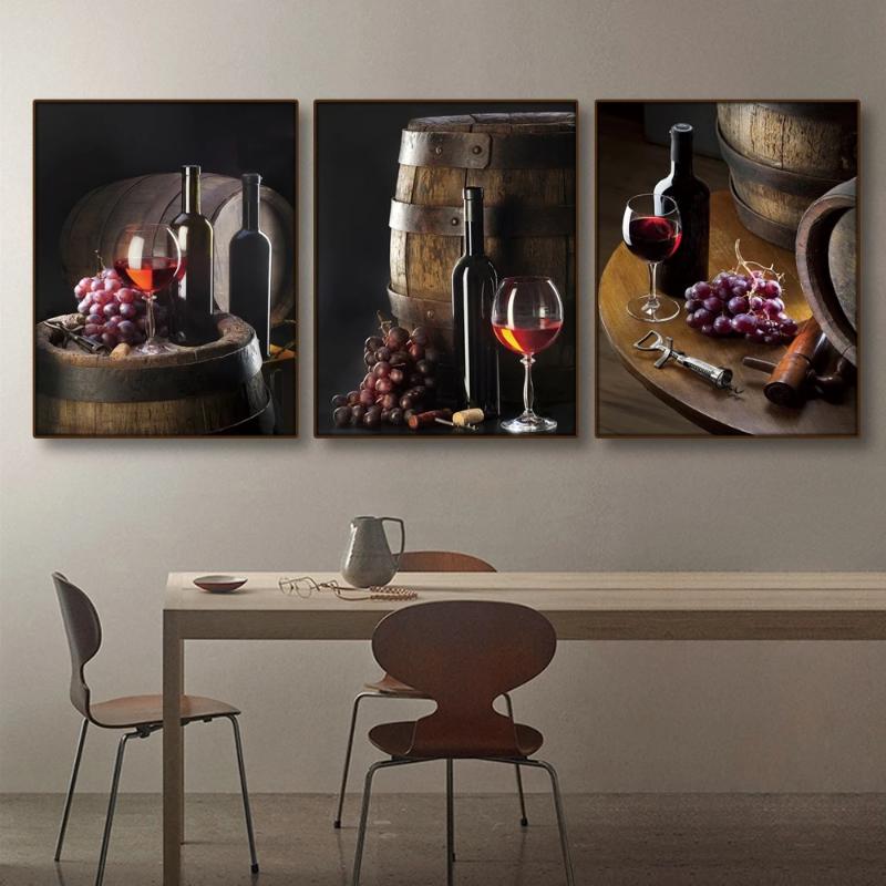 Red Wine Grape Beer Wall Art Canvas Painting Still Life Nordic Poster Print Wall Pictures Living Room Kitchen Bar Decor Cuadros