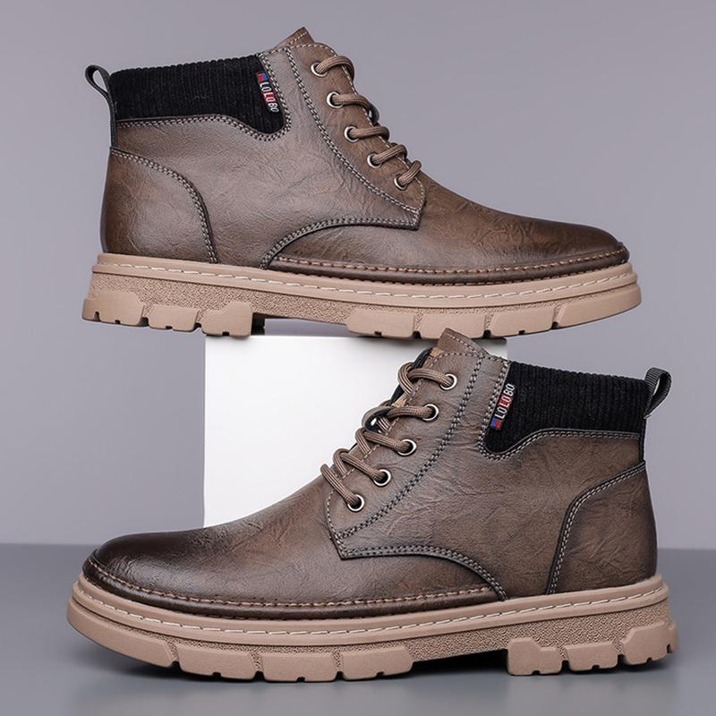 Fashion Leather Shoes Men's Soft-soled Casual Cotton Shoes Plus Velvet Non-slip British Style Leather Boots 2025 New Winter Men's Shoes