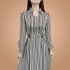 2025 Plus Size Striped Dress - Slimming Waist-Cinching Design for Spring & Autumn Casual Fashion