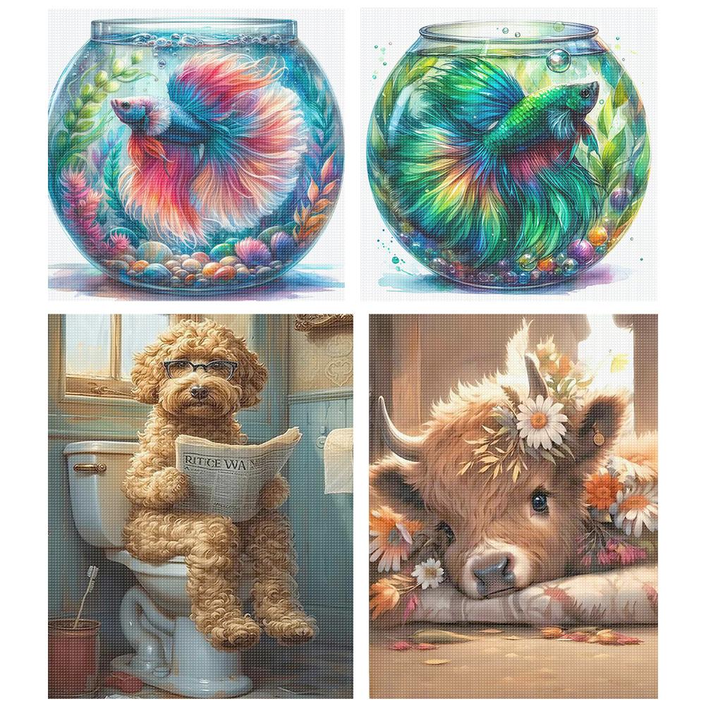 Full Embroidery Eco-cotton Thread 11CT Printed Animal Cross Stitch Kit Art