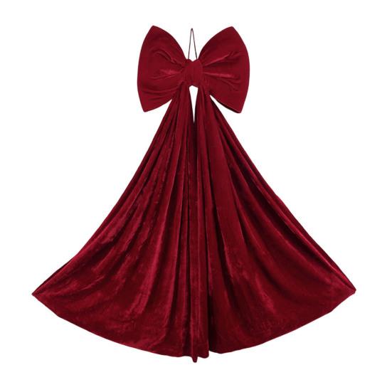 Christmas Bow Tree Topper Ornament Burgundy Velvet Wreath Bows Christmas Hanging Ribbon Gift Bows for Holiday Home Wall Outdoor Party Decoration