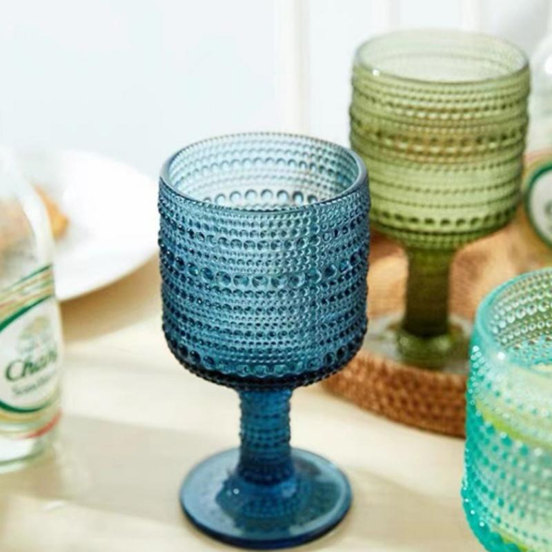 Bicchieri da Vino Colorati Retrò in Vetro Tazze per Succhi Bevande Fredde Bicchiere d'Acqua Gambo Alto Matrimonio Festa Casa Ristorante Bar Bicchieri da Tavola Tazza