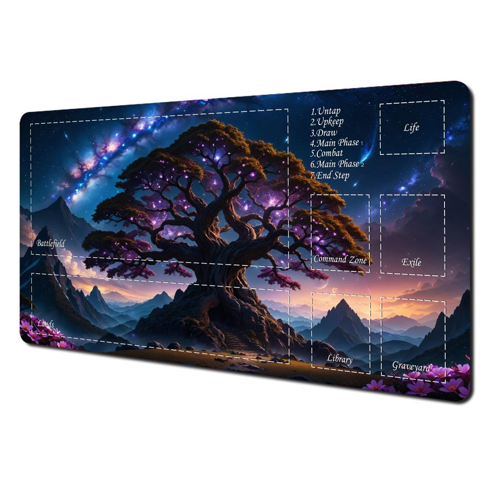 Stain Resistant NonSlip PTCG Game Mat Glowing Starry Sky Ancient Tree Design Card Playmat Smooth Gaming Mouse Pad