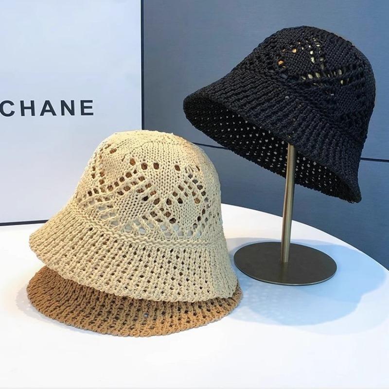 Hollow Woven Knitted Bucket Hat Summer Thin Breathable Plain Face Small Bucket Basin Hat Children