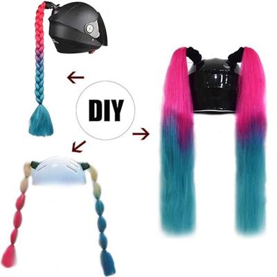 Nuevo Con Ventosa Trenzas Para Casco de Motocicleta Poliéster Colorido Trenzado Doble Cola de Caballo Trenzas de Mujer Peluca Para Cascos de Moto