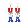 Independence Day Flag Hat, Slippers, Love Earrings, Red, White And Blue Striped Flag Earrings