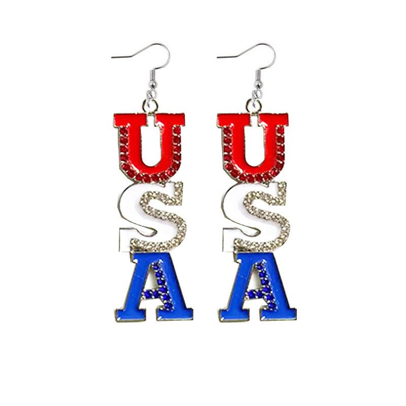 Independence Day Flag Hat, Slippers, Love Earrings, Red, White And Blue Striped Flag Earrings