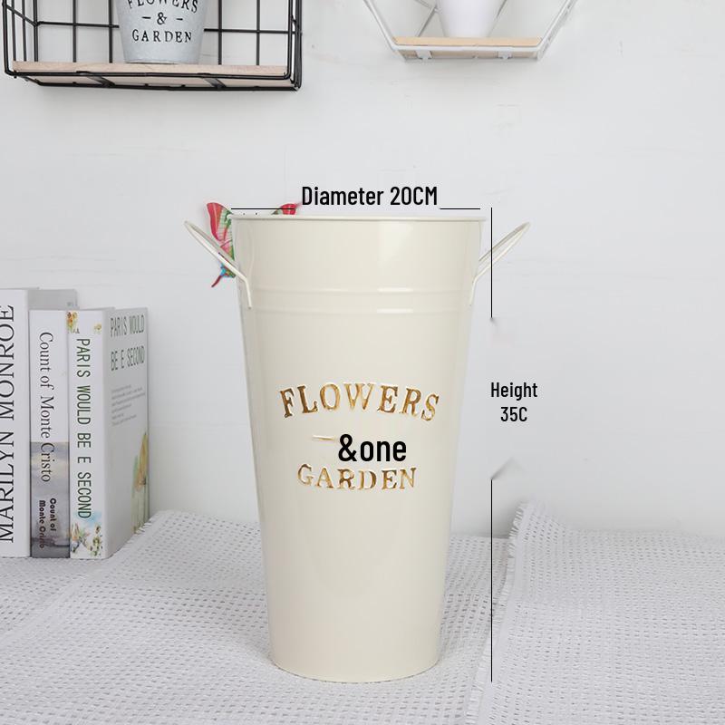 Vaso Secchiello Fioriera Minimalista in Ferro Battuto per Composizioni Fresche o Essiccate, Ideale per Fioreria o Arredo Soggiorno