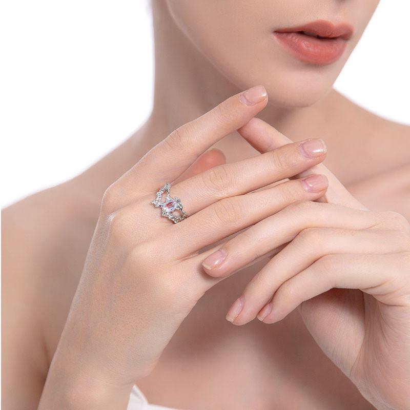 Premium Geometric Design Adjustable Copper Ring Featuring Elegant Moonstone For Women