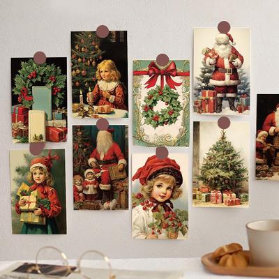 Set of 10 Retro Christmas Postcards and Wall Stickers for Indoor Decoration