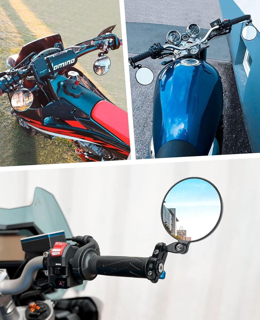 KEMIMOTO Bar End Mirror, Motorcycle Right and Right Set, Bike Mirror, Round Type, For