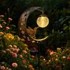 Solar Moon And Hummingbird Garden Light, Outdoor Cracked Glass Ball Stake Lamp for Yard, Waterproof Automatic LED Lighting for Patios Lawns