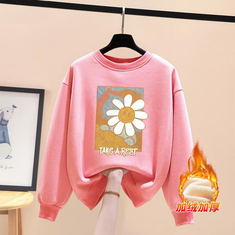 Womens Loose Fit Crewneck Sweatshirt Casual Long Sleeve Top Couple Style Winter Fleece Lined Outerwear