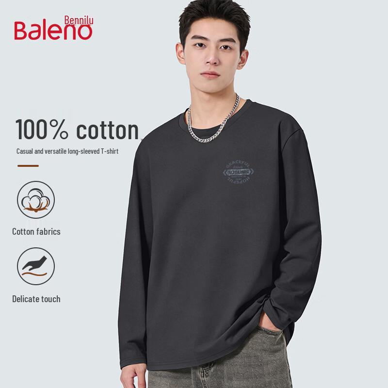 Baleno Men's 2026 Spring Round Neck Long Sleeve Pure Cotton T-Shirt