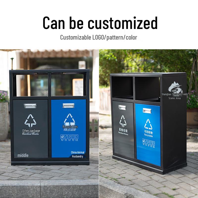 Stainless Steel Outdoor Trash Can with Waste Separation for Parks, Streets, and Scenic Areas