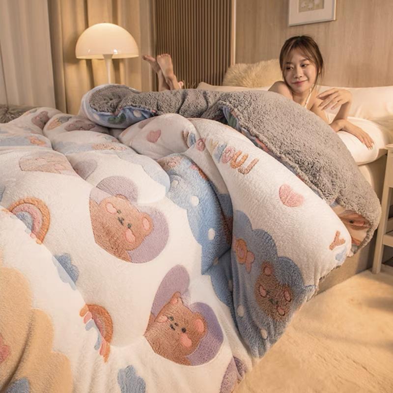 Doppelseitige Lammvelours-Steppdecke verdicken warm Winter Luxus Bettdecke Frühling Herbst Decke weiche Steppdecke Bettdecken Einzelgröße Doppelgröße Kingsize