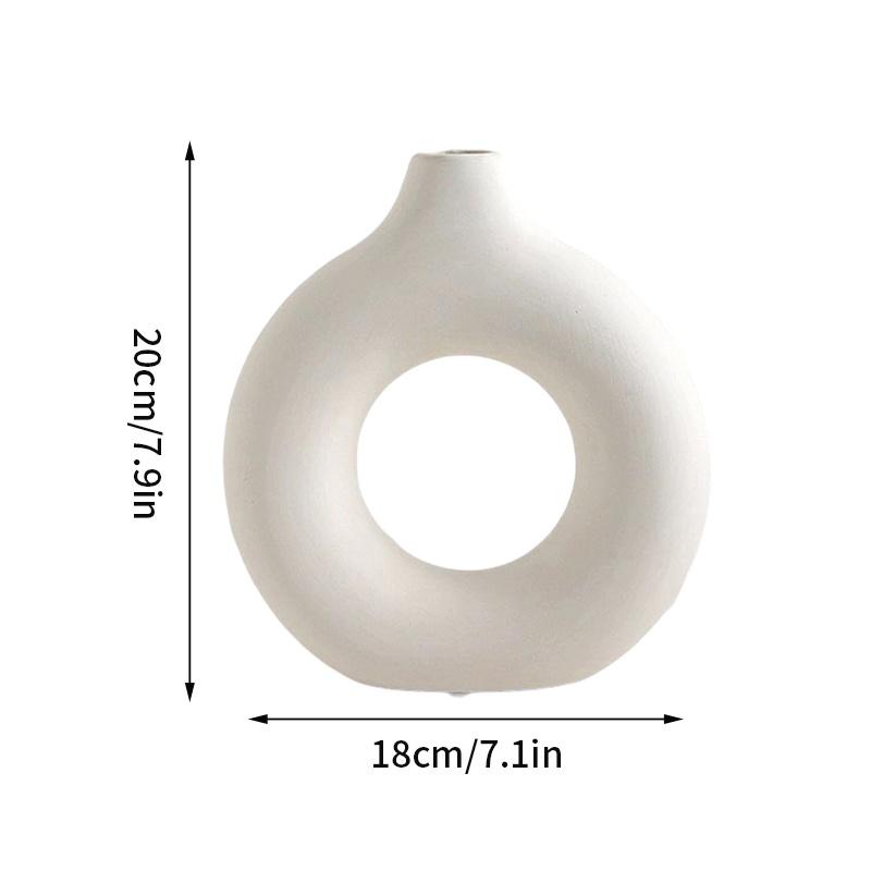 1 Stück Imitationskeramik reinweiße Vase Dekoration Vase Dekoration Donut Muster Blumentopf Schreibtisch Design Sinn Dekor
