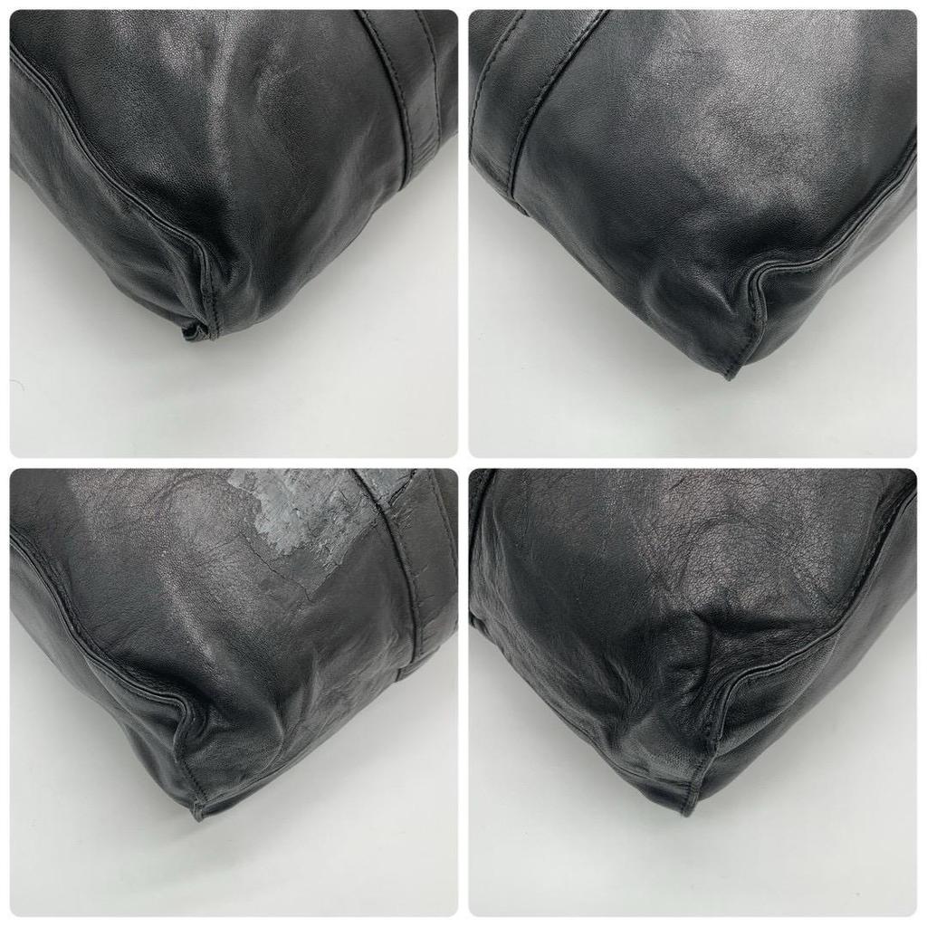 PRADA Handbag Shoulder Bag Shoulder Strap Tote Bag Nappa Leather Black Silver Hardware Logo Embossed Flap White Tag