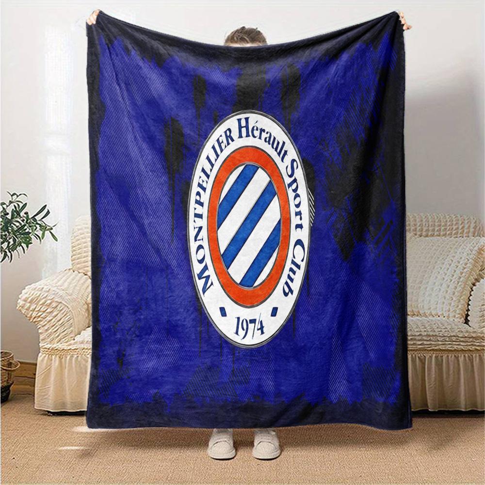Montpellier Sport Club Flannel Blanket, Soft Polyester, Modern Design, All-Season for Camping, Travel, Gifts for holidays or birthdays