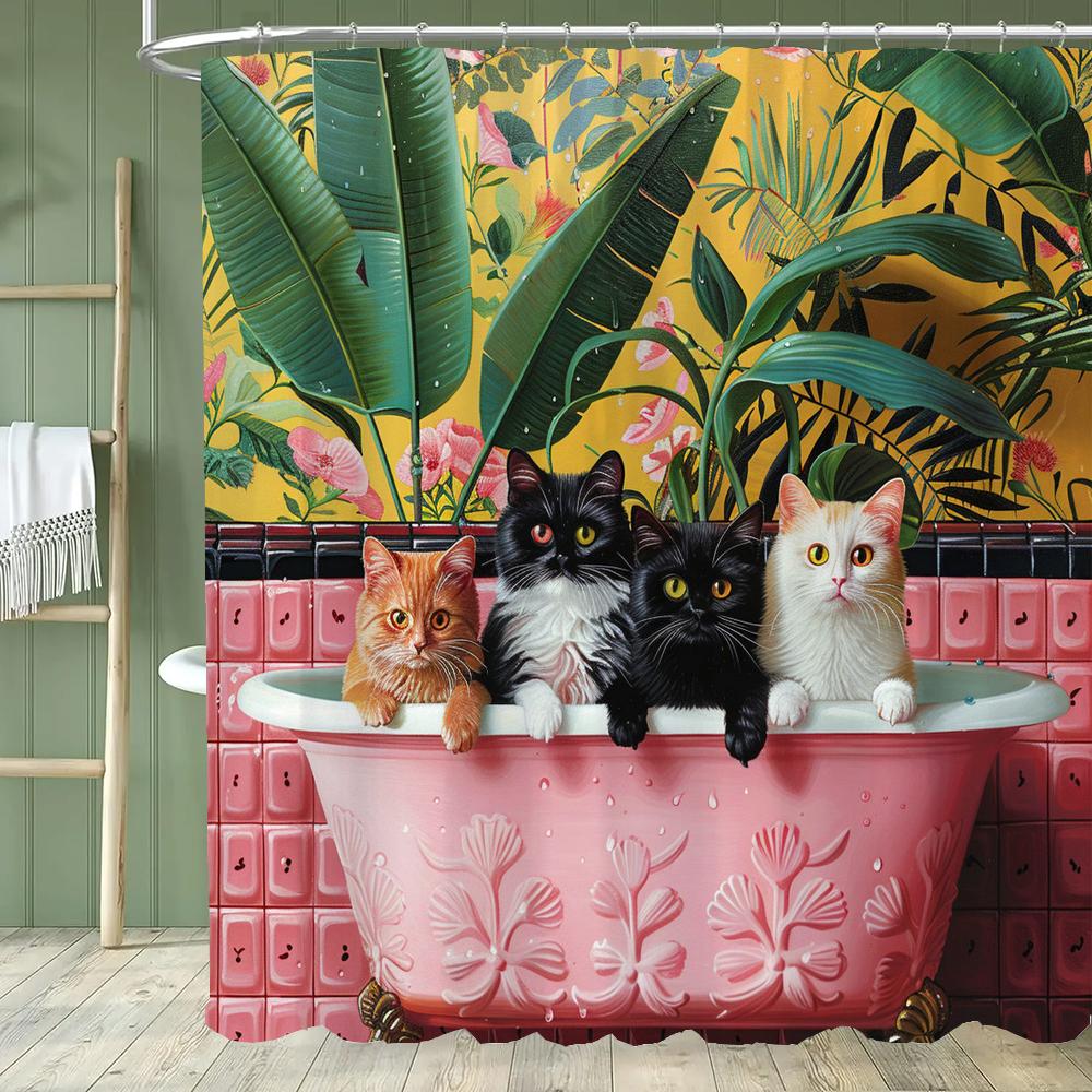 Zebra Bathing In a Stylish and Creative Bathtub Shower Curtain With Hooks,Tropical Plant Animal Home Bathroom Decoration Curtain