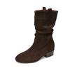 Women's Shoes, Height-increasing Boots, Round-toed Chunk-heeledSlimming, Retro Short Boots