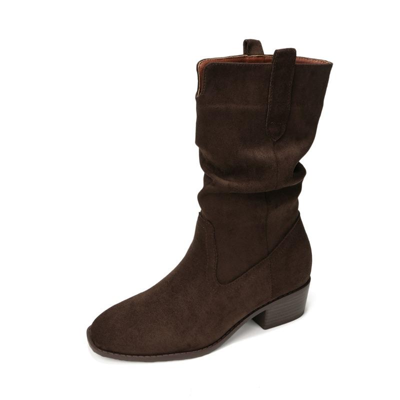 Women's Shoes, Height-increasing Boots, Round-toed Chunk-heeledSlimming, Retro Short Boots