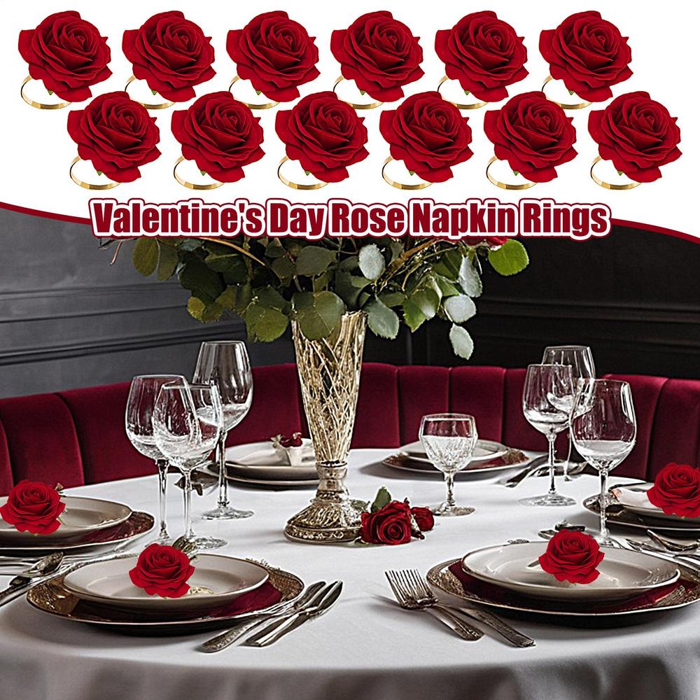 Red Flower Napkin Holders 12X Red Flower Napkin Holder Rings Dinner Tables Napkin Paper Buckle For Wedding Banquet Dining Table