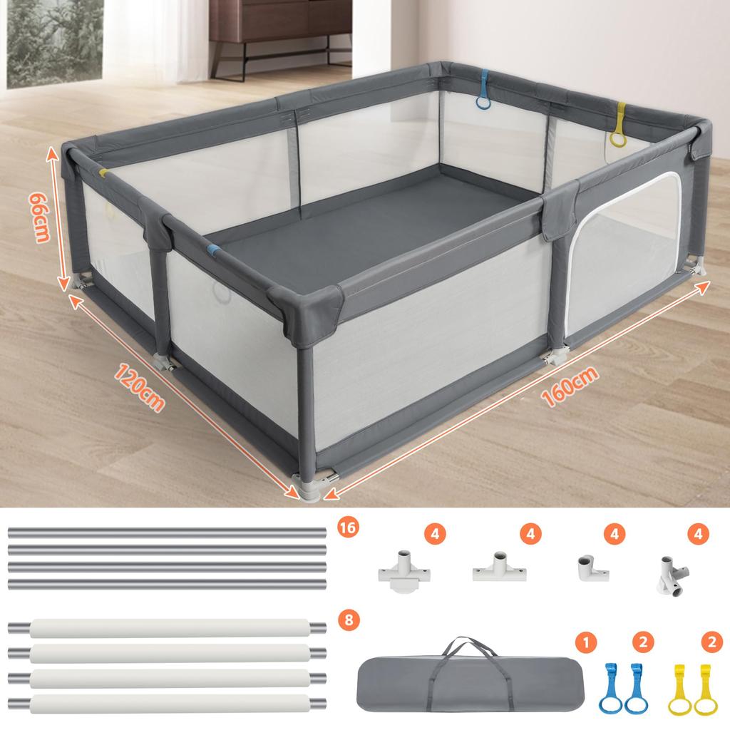 BQKOZFIN Baby Circle Rectangular Compact with Door Large Playpen Baby Playpen Suction Cup Mesh Type Washable Storage Bag Included Indoor and Outdoor
