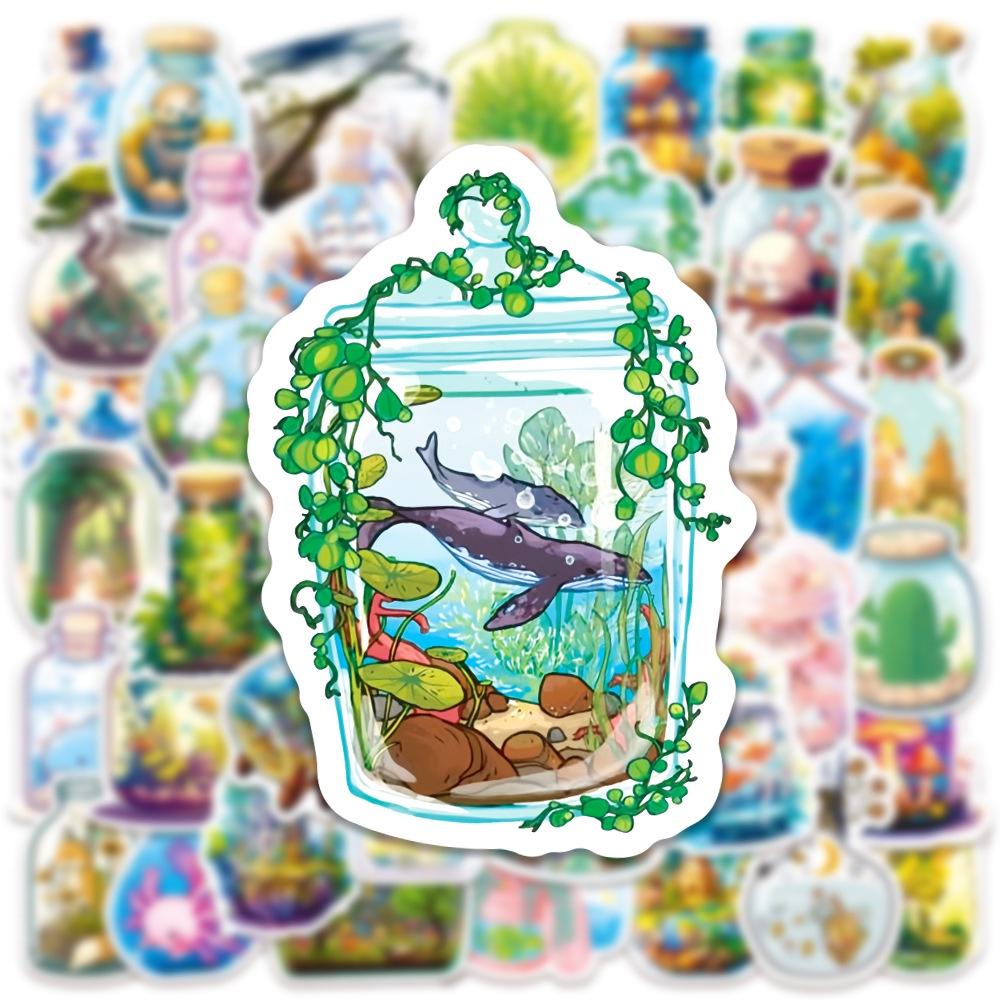50PCS Cute Small Animal In The Bottles World Waterproof Graffiti Stickers for Helmet Bicycle Hand Account Pencil Case Decals