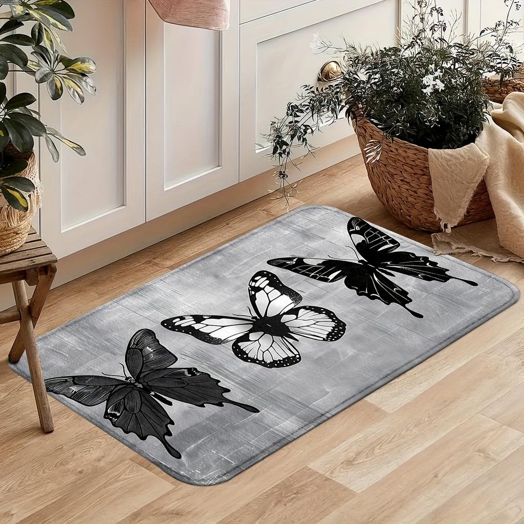 1Pcs Anti Fatigue Kitchen Rugs, Butterfly Print Waterproof Non-Slip Thick Cushioned Kitchen Mat Heavy Duty Comfort Standing Mat for Kitchen