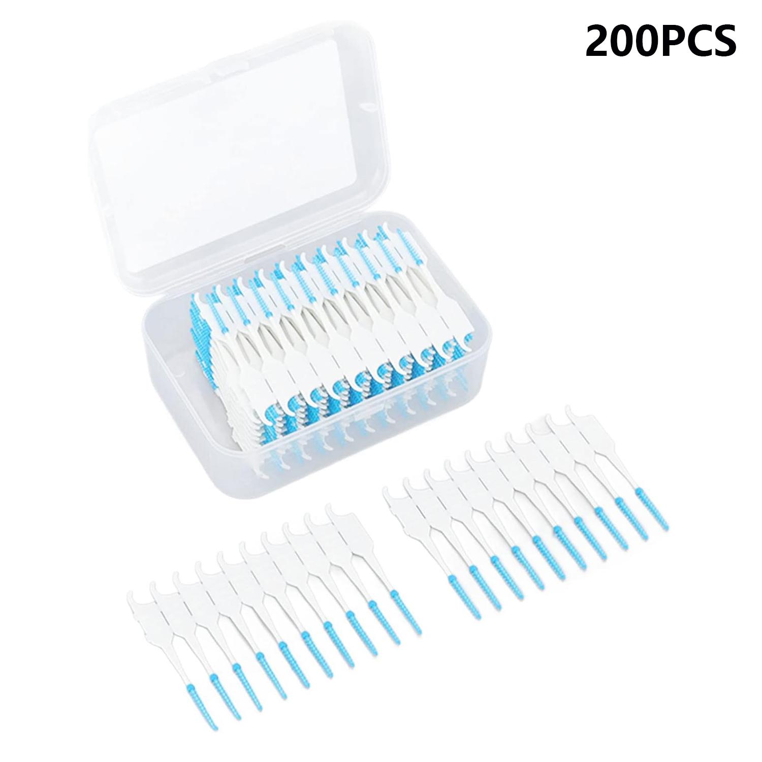 

200Pcs Silicone Toothpicks Interdental Brushes Floss Picks Oral Care Portable for Travel/Home B
