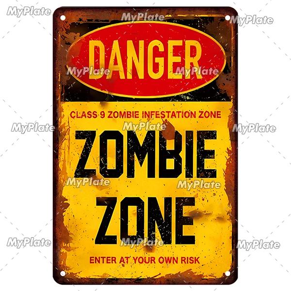 [MyPlate] Zombie Zone Tin Sign 8x12Inch Metal Sign Retro Plaque Home Decor Metal Vintage Man Cave Bar Pub Club Wall Decoration