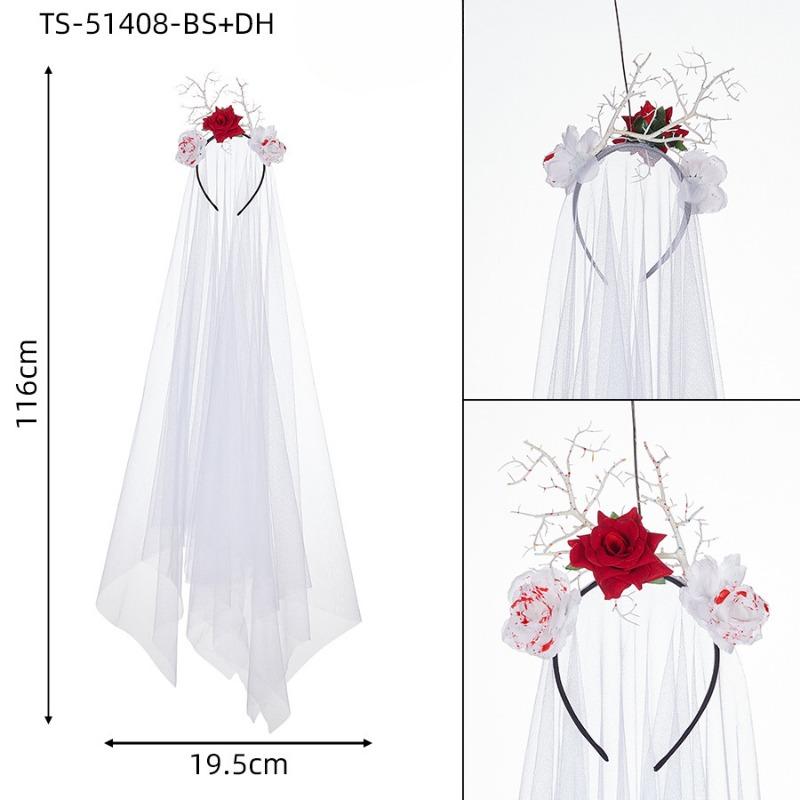 Halloween Veil Black Veil Day of The Dead Terrifying Eyeball Headwear Rose Hairband Blood Veil