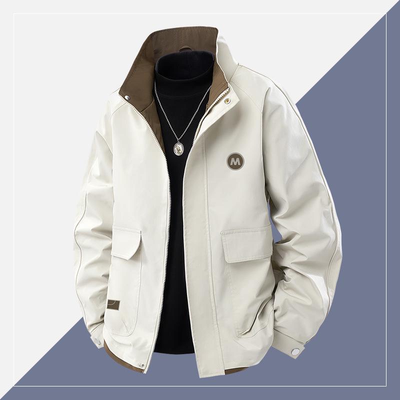 Men's Versatile Casual Stand Collar Jacket - 2025 Spring/Autumn, Loose Fit, Plus Size, Trendy Waterproof Workwear.