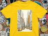 NYC Street Sketch Tee: Yellow Taxi Cabs & Manhattan Architecture