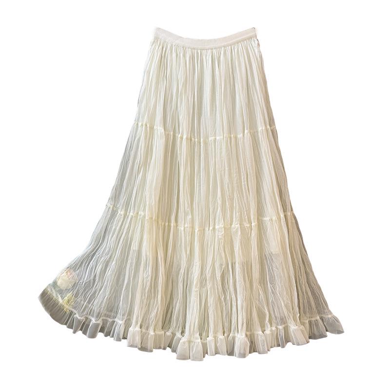 French Fairy-Tale High Waist Mesh Skirt - Women's Autumn 2025 A-Line Pleated Design